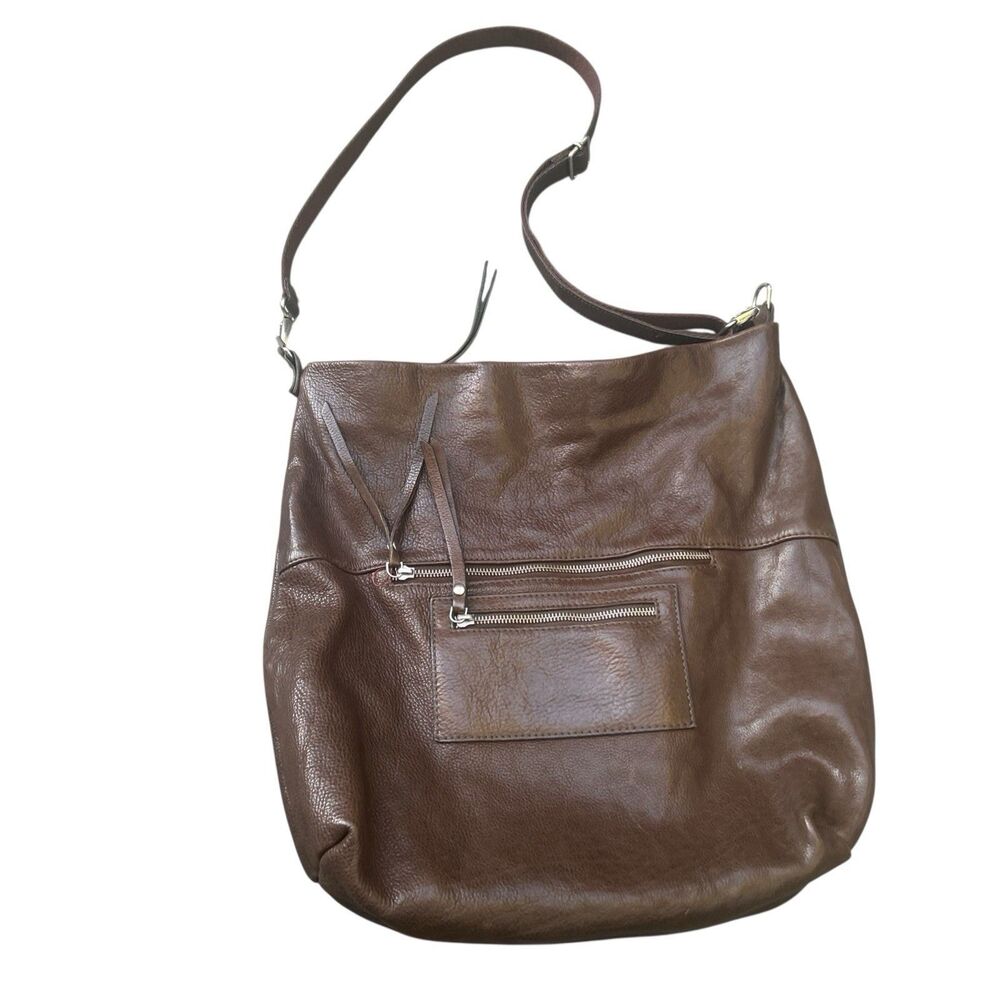 TANO Brown Leather Brown Straps Hobo Shoulder Bag Zippers Large Fossil Strap Red